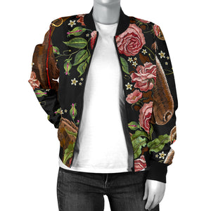 Horse Head Wild Roses Pattern Women'S Bomber Jacket