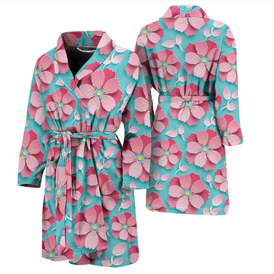 3D Sakura Cherry Blossom Pattern Men'S Bathrobe