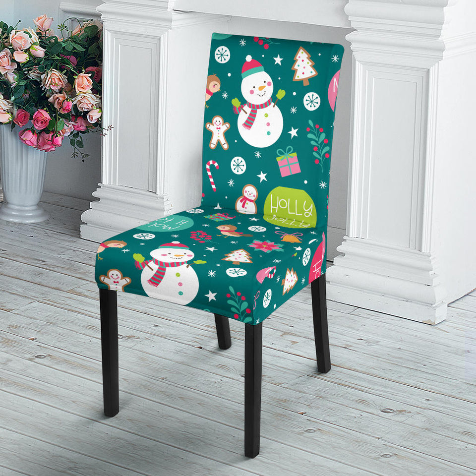 Snowman Bird Decorative Elements Christmas Pattern Dining Chair Slipcover