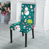 Snowman Bird Decorative Elements Christmas Pattern Dining Chair Slipcover