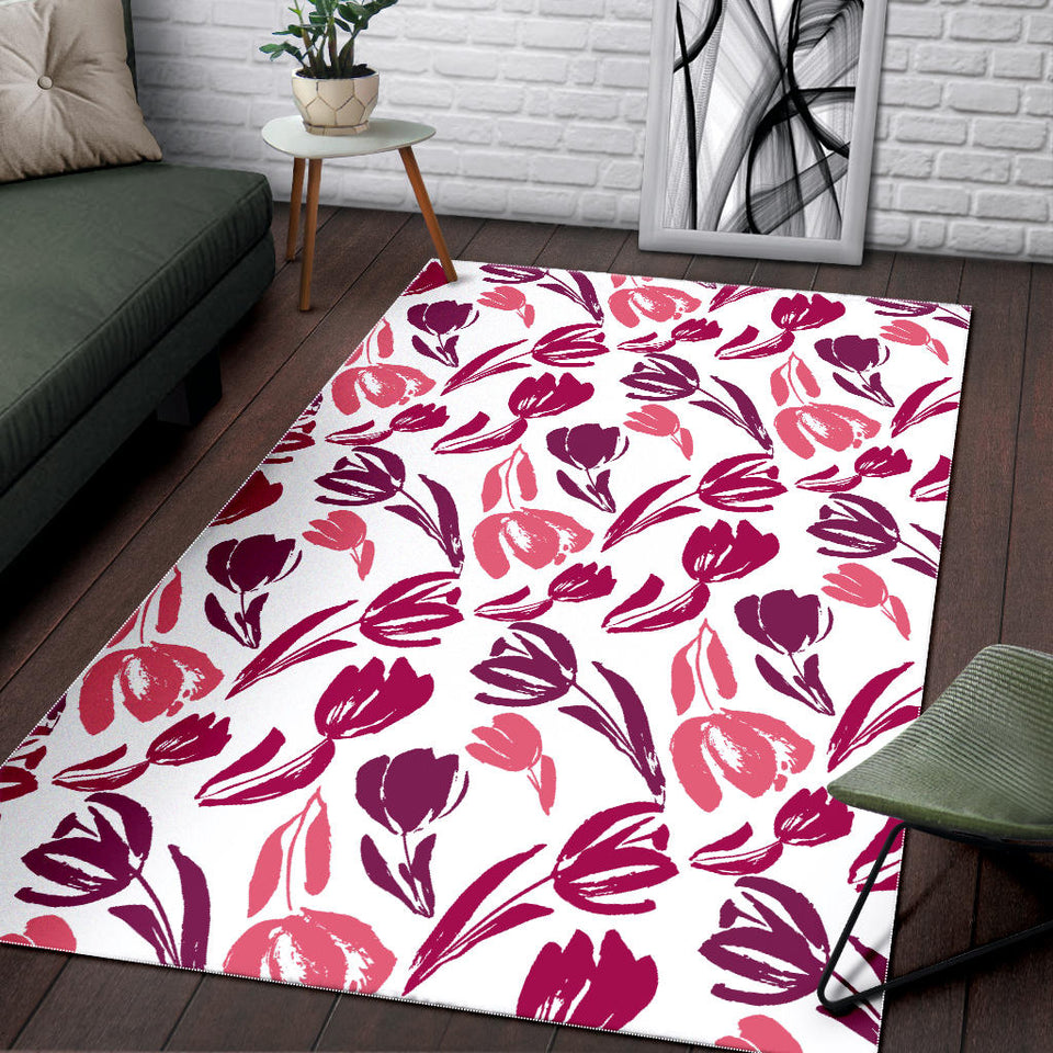 Pink Sketch Tulip Pattern Area Rug