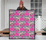 Chameleon Lizard Pattern Pink Background Premium Quilt