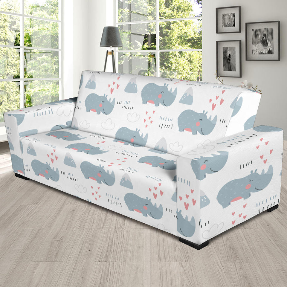 Cute Rhino Heart Pattern Sofa Slipcover