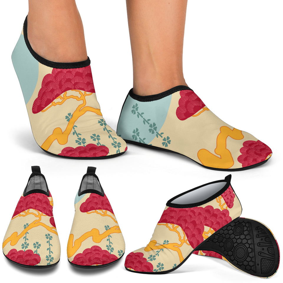 Red Bonsai Gray Sun Japanese Pattern Aqua Shoes