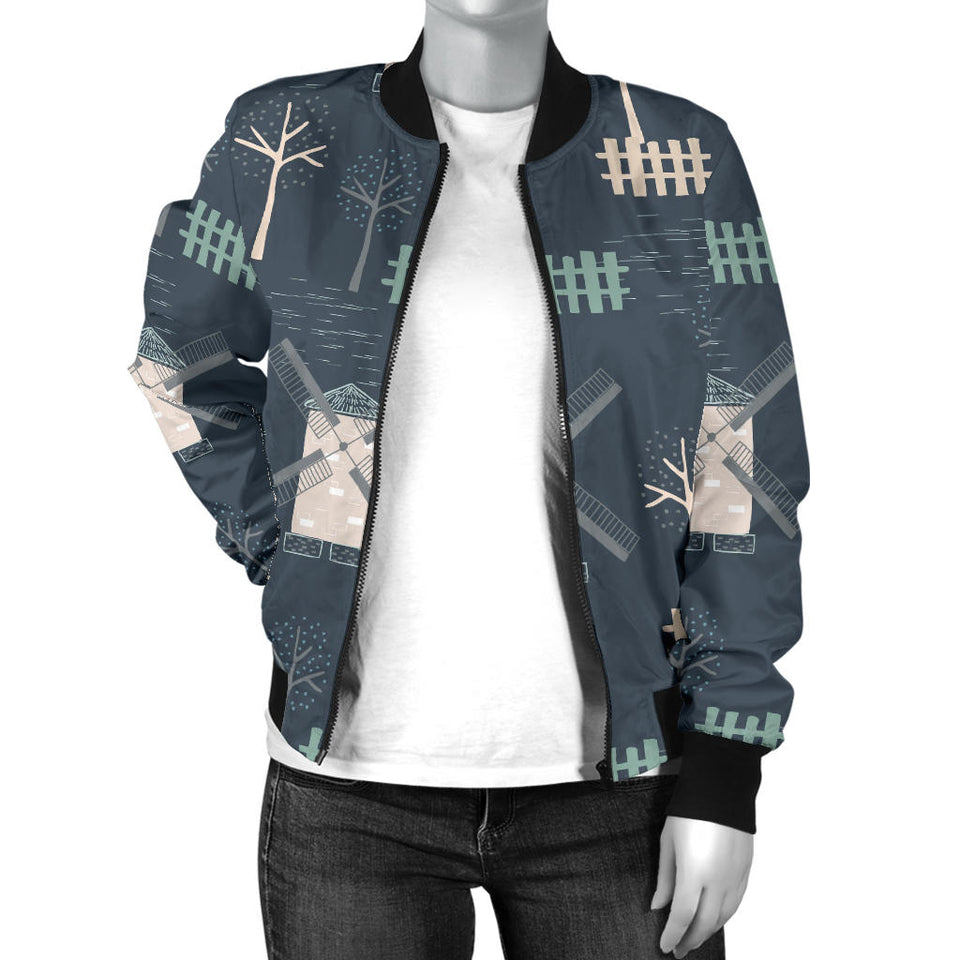 Windmill Tree Pattern Women'S Bomber Jacket