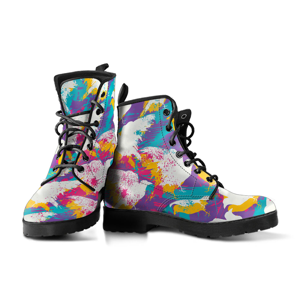 Colorful Crow Illustration Pattern Leather Boots