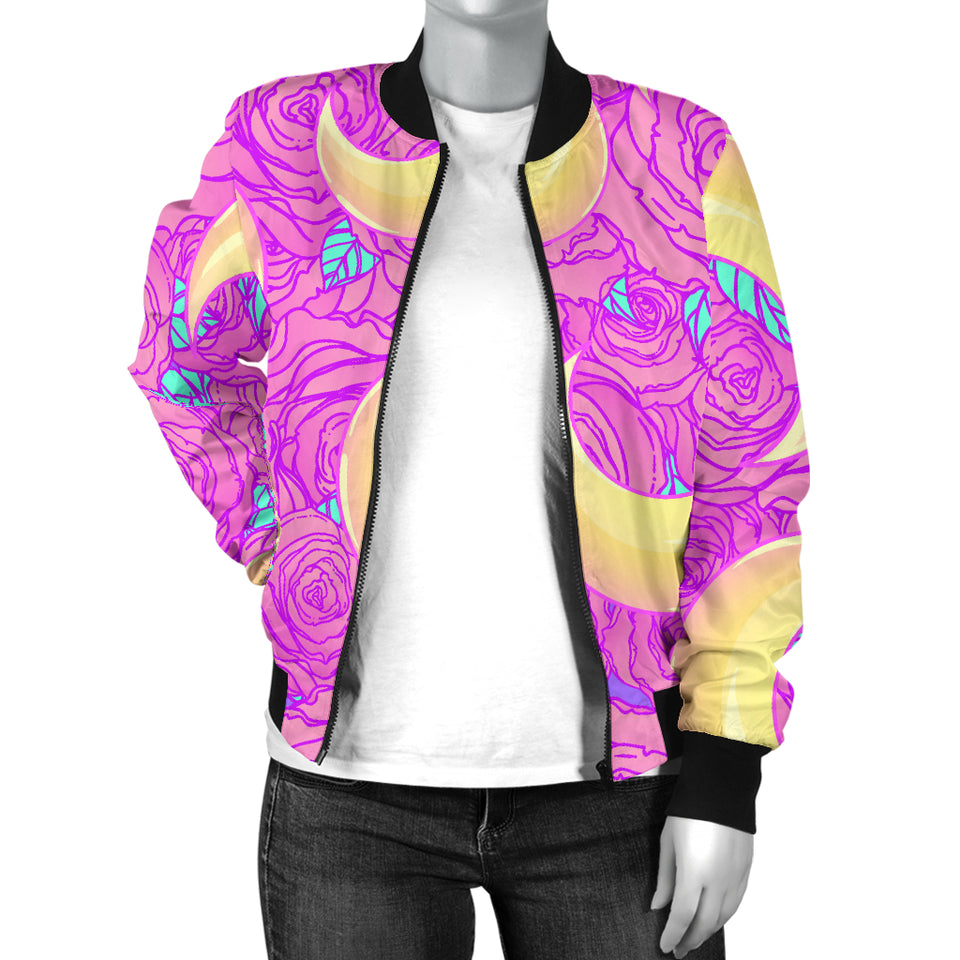 Moon Pink Rose Background Women'S Bomber Jacket