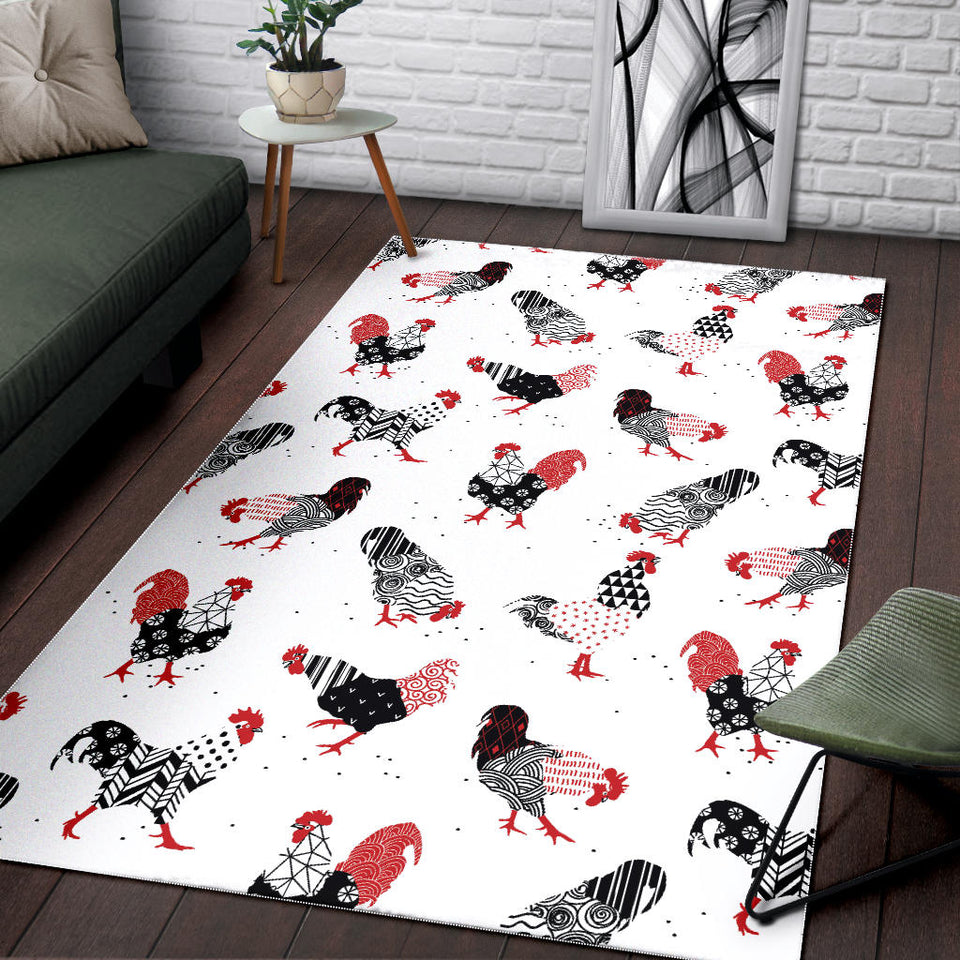 Cool Rooster Chicken Cock Floral Ornament Background Area Rug