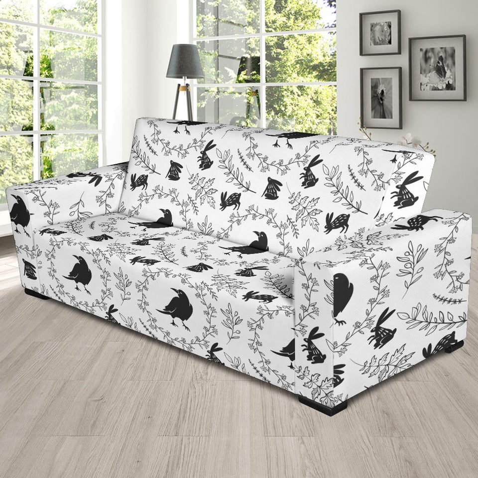 Crows Floral Wreath Rabbit Pattern Sofa Slipcover