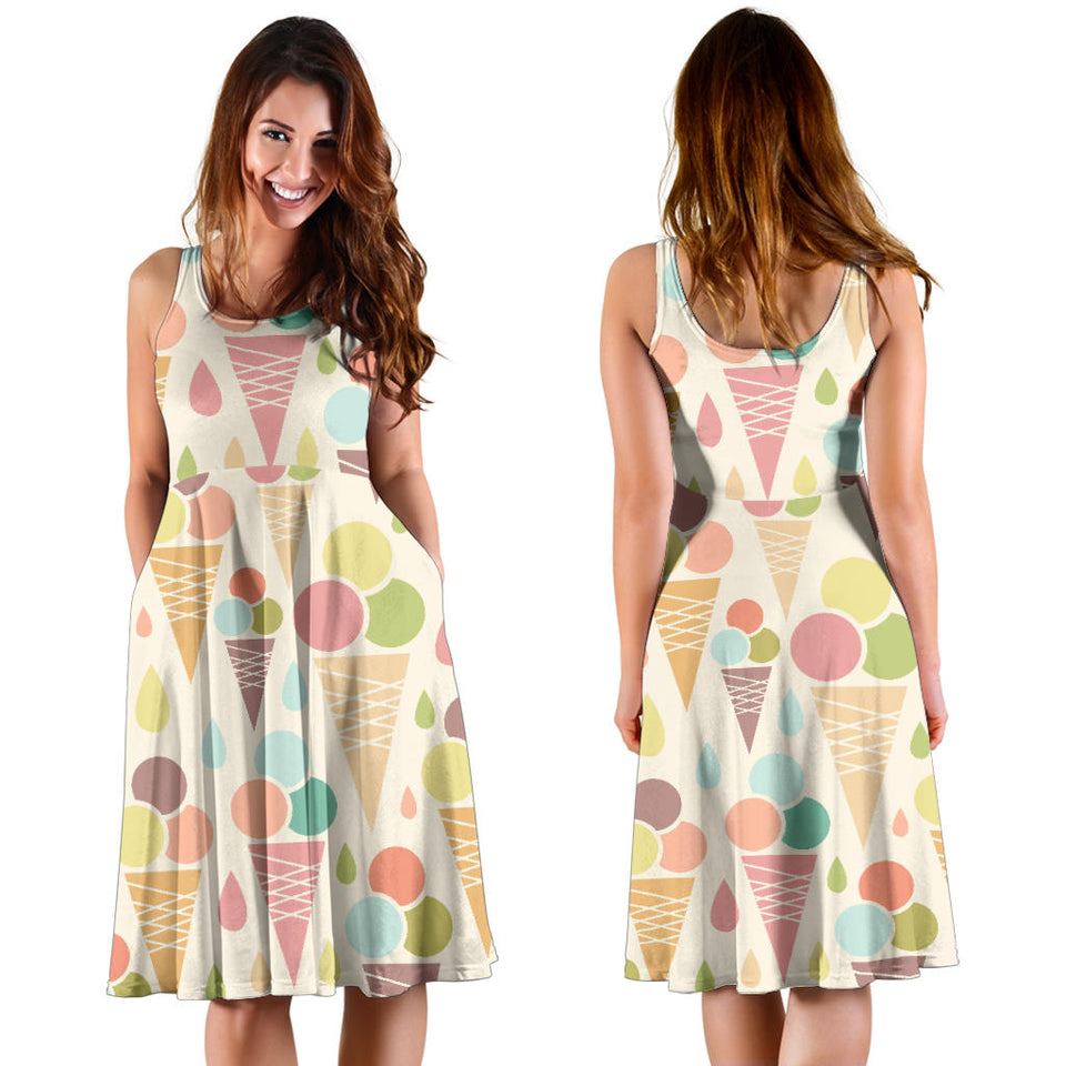 Ice Cream Cone Pattern Sleeveless Midi Dress