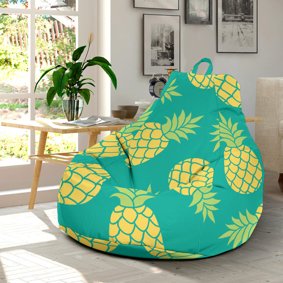 Pineapples Pattern Green Background Bean Bag Cover
