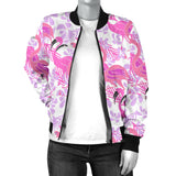 Pink Flamingo Flower Pattern Women'S Bomber Jacket