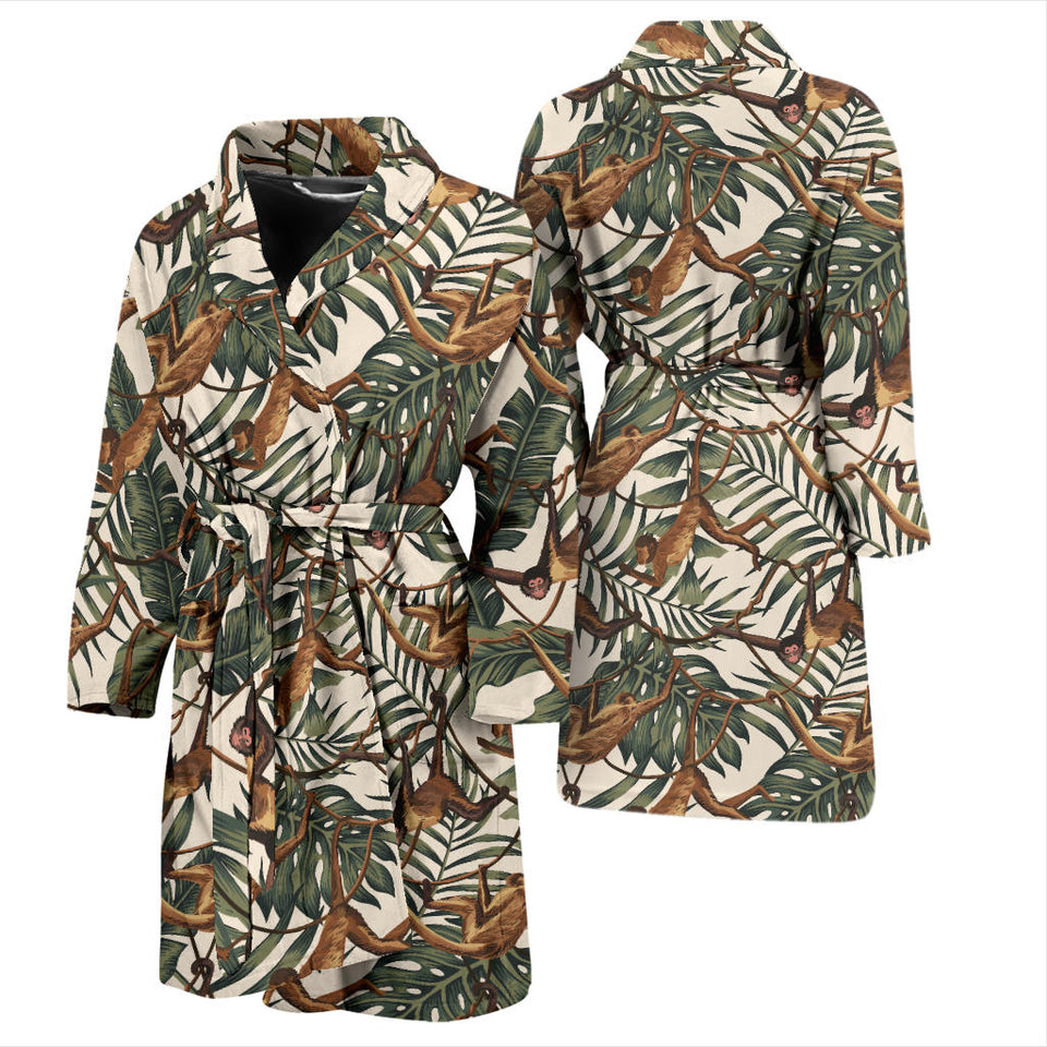 Monkey Tropical Leaves Background Men'S Bathrobe
