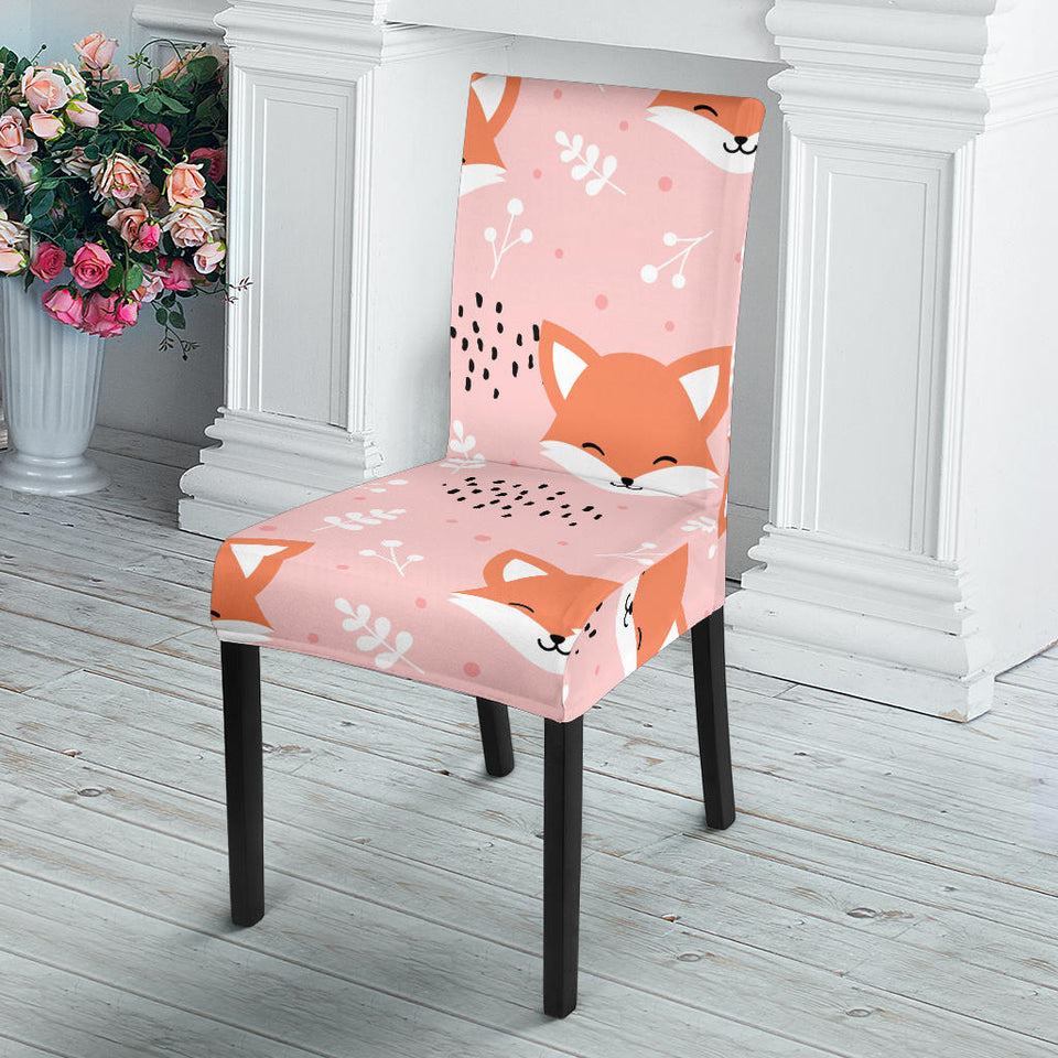 Cute Fox Pattern Pink Background Dining Chair Slipcover