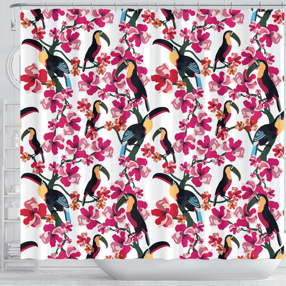 Toucan Flower Design Pattern Shower Curtain Fulfilled In US