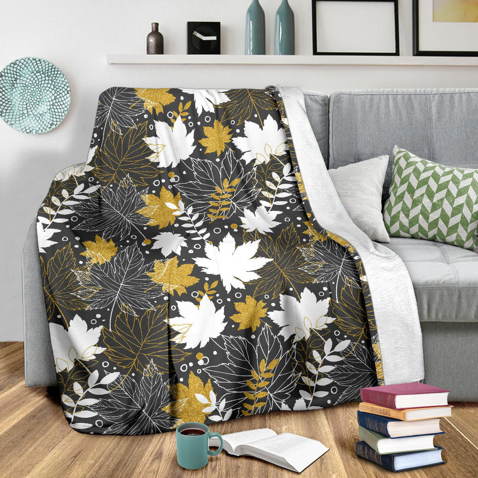 Beautiful Gold Autumn Maple Leaf Pattern Premium Blanket