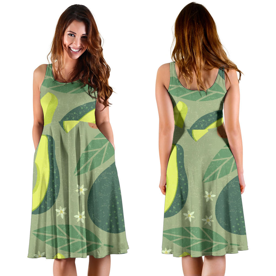 Avocado Pattern Sleeveless Midi Dress