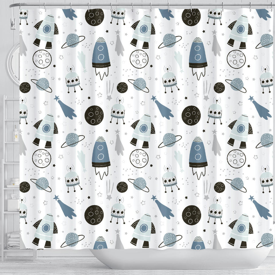 Hand Drawn Space Elements Space Rocket Star Planet Space Probe Shower Curtain Fulfilled In US