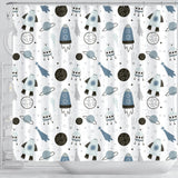 Hand Drawn Space Elements Space Rocket Star Planet Space Probe Shower Curtain Fulfilled In US
