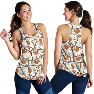 Sloths hanging on the tree pattern Women Racerback Tank Top
