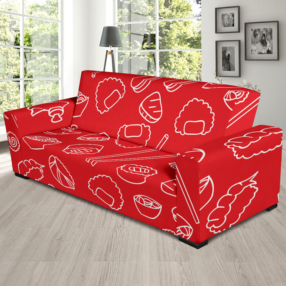 Sushi Pattern Red Background Sofa Slipcover