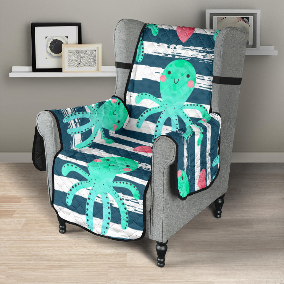 Cute octopuses heart striped background Chair Cover Protector