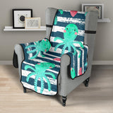 Cute octopuses heart striped background Chair Cover Protector