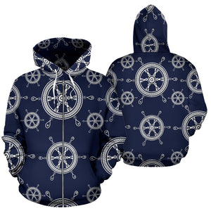 Nautical Steering Wheel Design Pattern Zip Up Hoodie