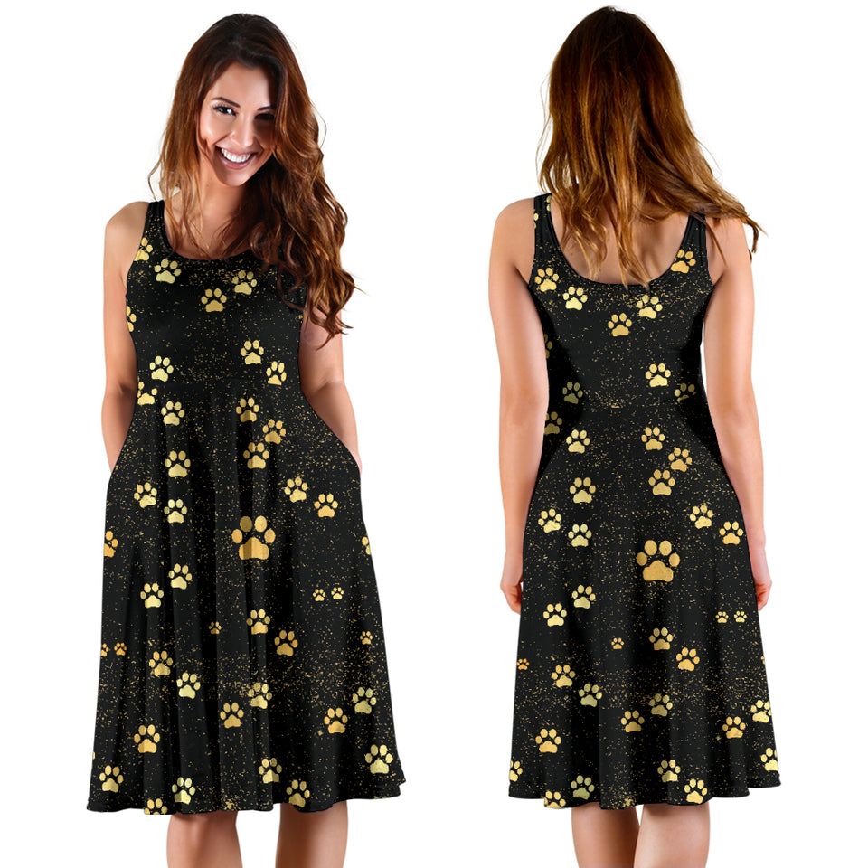 Dog Paws Pattern Print Design 05 Sleeveless Midi Dress
