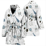 Hand Drawn Space Elements Space Rocket Star Planet Space Probe Women'S Bathrobe