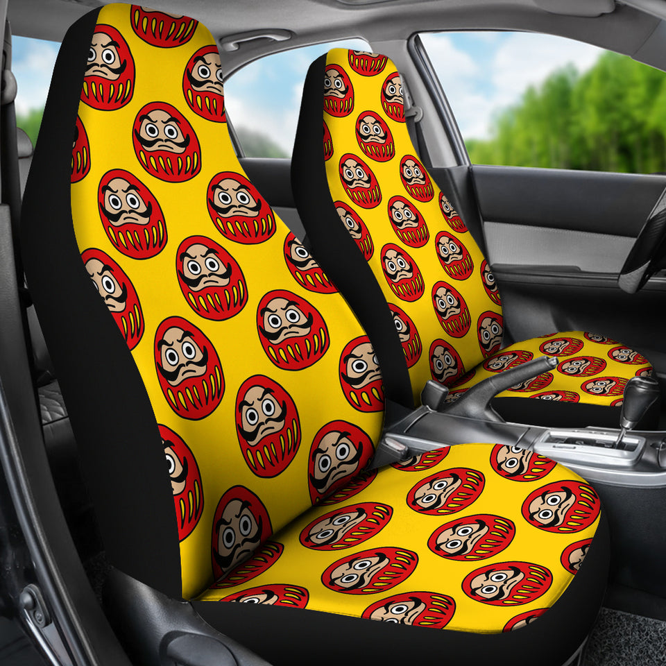 Daruma Japanese Wooden Doll Yellow Background Universal Fit Car Seat Covers