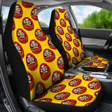 Daruma Japanese Wooden Doll Yellow Background Universal Fit Car Seat Covers