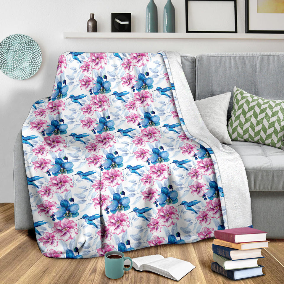 Hummingbird Pattern Print Design 02 Premium Blanket