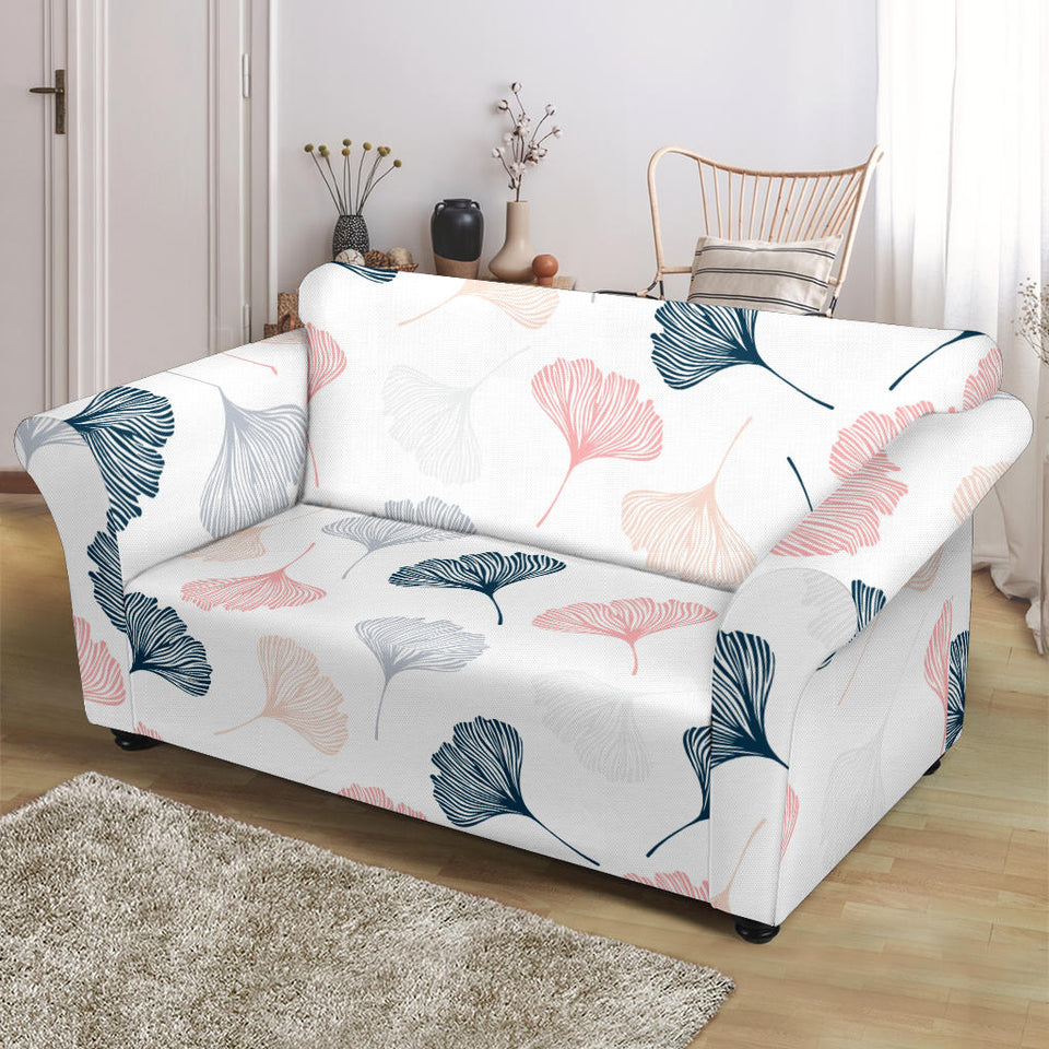 Black Gray Cream Coral Ginkgo Leaves Pattern Loveseat Couch Slipcover