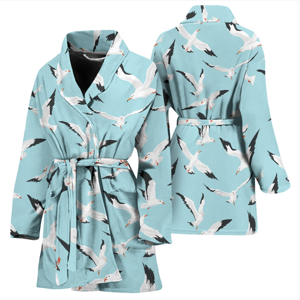 Seagull Pattern Print Design 01 Women's Bathrobe