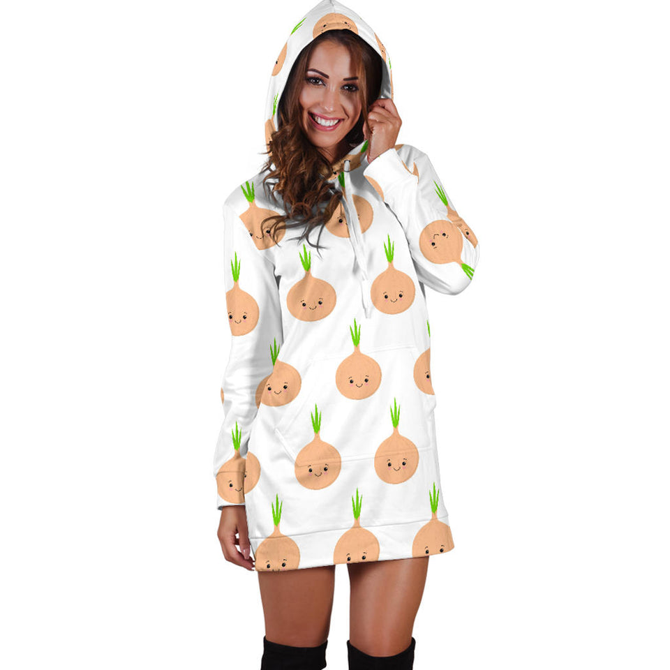 Cute Onions Smiling Faces Women'S Hoodie Dress
