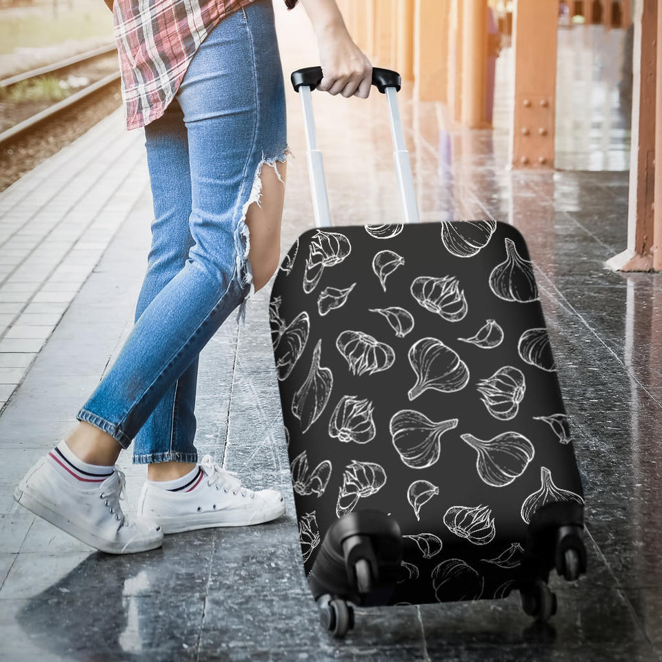 Garlic Pattern Black Background Luggage Covers