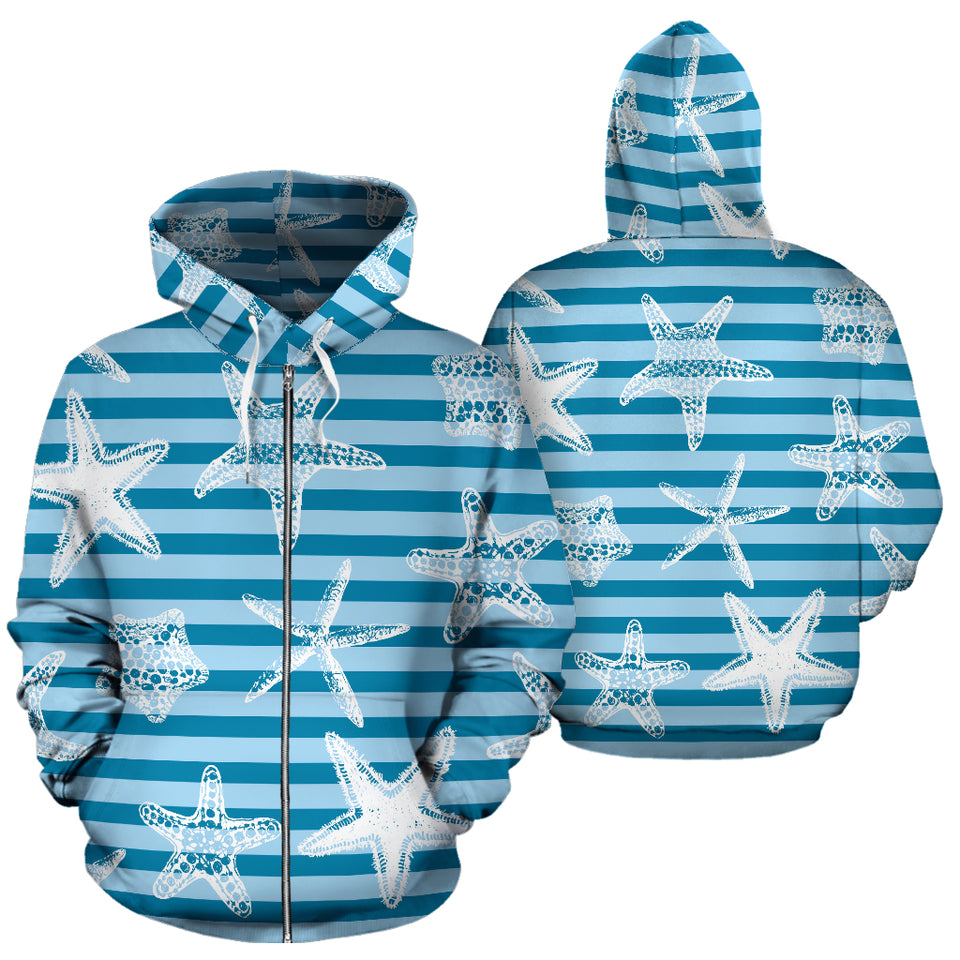 Starfish Blue Blackground Zip Up Hoodie