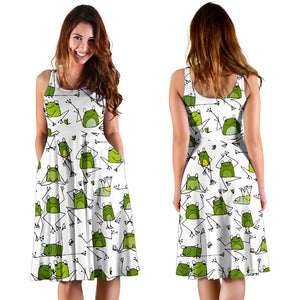 Sketch Funny Frog Pattern Sleeveless Midi Dress