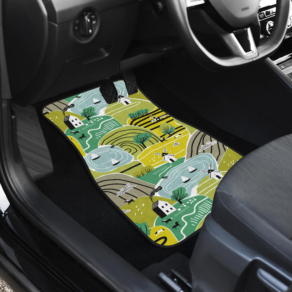 Hand Drawn Windmill Pattern Front And Back Car Mats