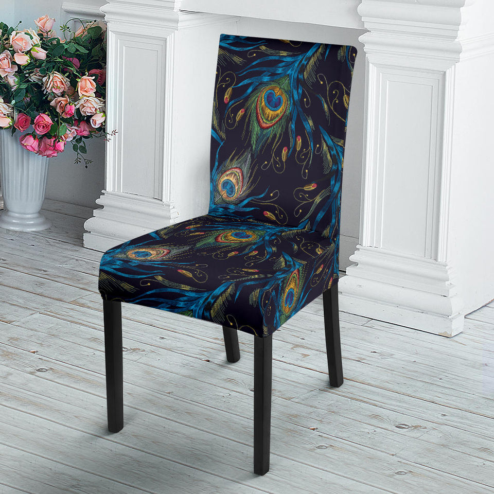 Beautiful Peacock Feather Pattern Dining Chair Slipcover