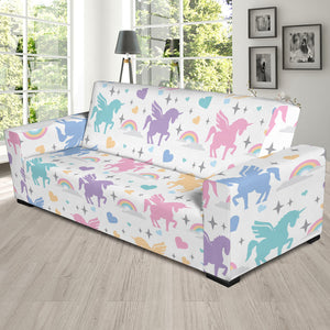 Colorful Unicorn Rainbow Heart Pattern Sofa Slipcover