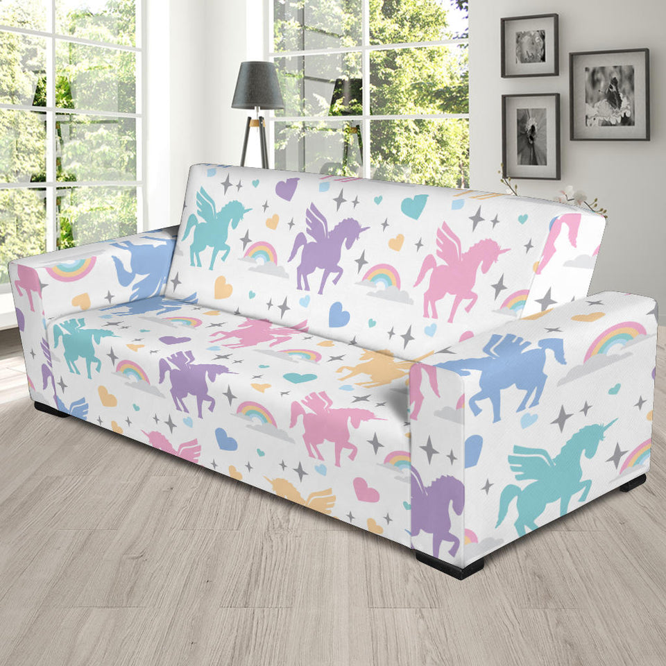 Colorful Unicorn Rainbow Heart Pattern Sofa Slipcover
