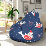 Cute Sea Lion Seal Christmas Hat Candy Cane Heart Pattern Bean Bag Cover