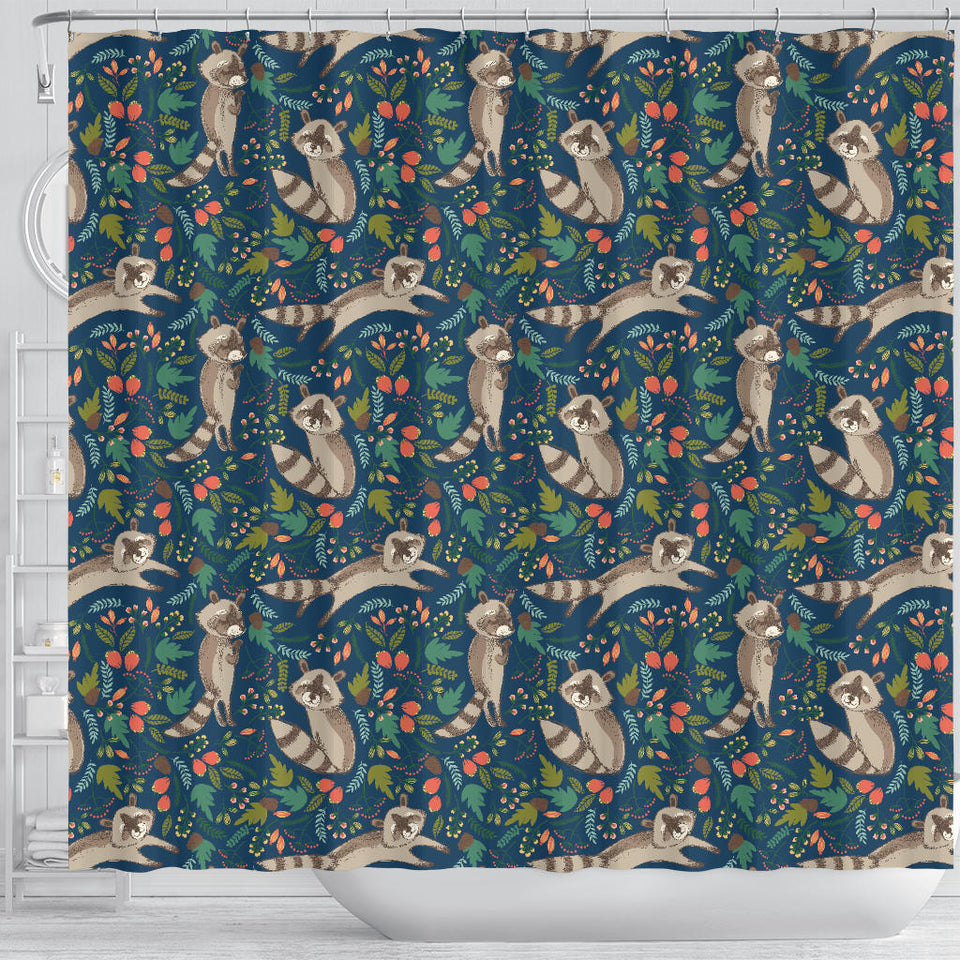 Raccoon Tropical Leaves Pattern Shower Curtain Fulfilled In US