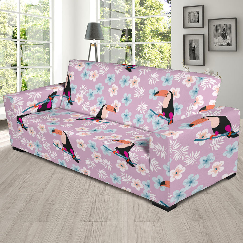 Beautiful Toucan Flower Leaves Sofa Slipcover