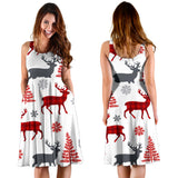 Deer Tree Snowflakes Chrismas Pattern Sleeveless Midi Dress