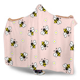 Cute Bee Flower Pattern Pink Background Hooded Blanket
