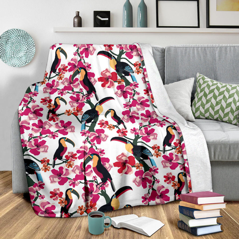 Toucan Flower Design Pattern Premium Blanket