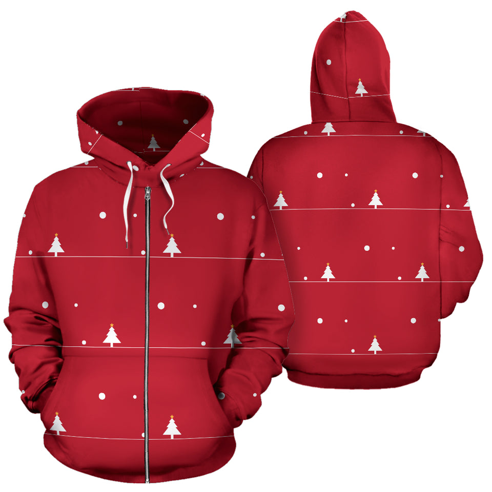 Christmas Tree Star Snow Red Background Zip Up Hoodie